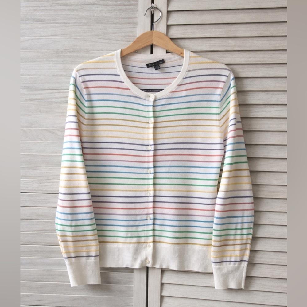 Brooks Brothers Rainbow Stripe Cardigan XL Preppy Coastal Grandmother Cute Soft